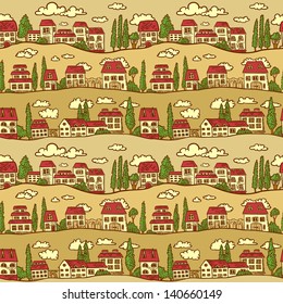 Seamless pattern with Houses on Street