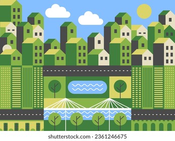 Patrón sin foco con las casas. Patrón sin foco con las casas de la ciudad. Antecedentes vectoriales con ciudad de caricaturas. Patrón ininterrumpido de la ciudad con bonitas casas verdes