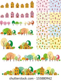 seamless pattern houses with trees