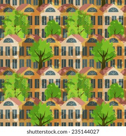 Seamless  pattern with houses and trees