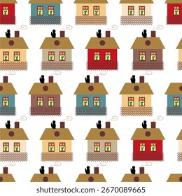 Seamless pattern with houses wallpaper print background 