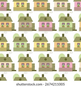 Seamless pattern with houses wallpaper print background	
