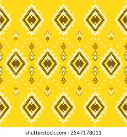 padrão sem costura com casas, marrom e branco, padrão étnico geométrico tecido tribal ameríndio usado para azulejos, tapetes, vetor Projeto de ilustração em fundo amarelo