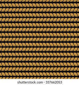 Seamless pattern of how to the weaving braid ropes in different directions golden yellow on a black background.