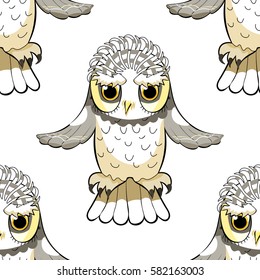 seamless pattern howlet bird with raised wings   close up vector illustration