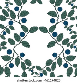 Seamless pattern with huckleberry.Vector colorful print with blue berry.Textile texture