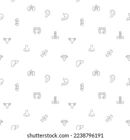 Seamless pattern with human anatomy and organ icon on white background. Included the icons as medical, heart, liver, brain, bones, lung, kidney, bladder, eye design elements And Other Elements.