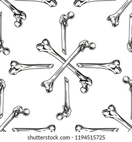 Seamless pattern with human bones. Helloween vector illustration, background, textile print.