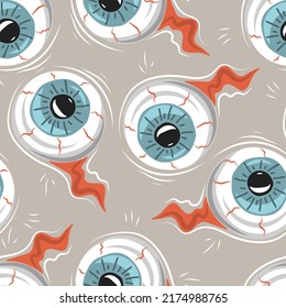 Seamless pattern of human eyeballs. Halloween symbol. Can be used for wallpaper, wrapping paper, posters, banners, flyers and invitations. Vector illustration