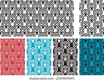 Seamless pattern of a human figure in concentric circles. Decorative ornament scales.