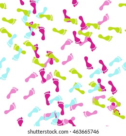 Seamless pattern of human footsteps on the white background. Vector  illustration