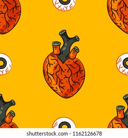 seamless pattern. human heart. Cartoon style