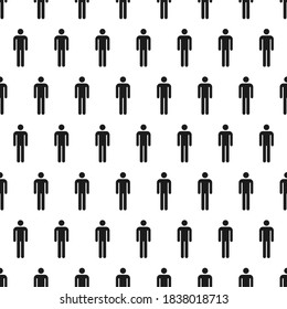 Seamless pattern of human icons next to each other, abstract repeated background with many dark stylized people silhouettes for your design, sociology and statistics concept