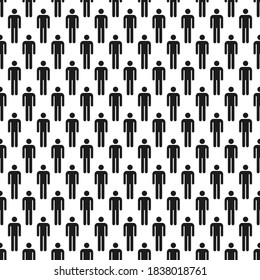 Patrón sin fisuras de íconos humanos uno al lado del otro, fondo abstracto repetido con muchas siluetas de personas oscuras y estilizadas para tu diseño, sociología y concepto estadístico