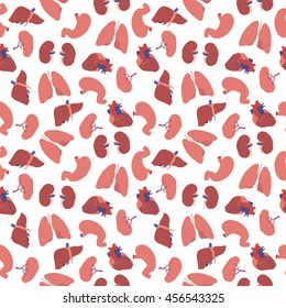 seamless pattern. human organs. liver, lungs, spleen, heart, kidneys, stomach. vector illustration