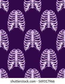 Seamless pattern with human rib cage. Line art style. Boho vector realistic illustration