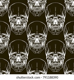 Seamless pattern with human skulls for wallapers, textiles and other items.