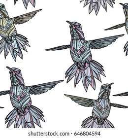 Seamless pattern with Hummingbird in pastel colours. Vector illustration. Typography design elements for prints, cards, posters, products packaging, branding.