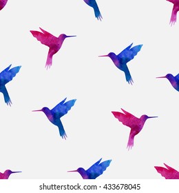 Seamless pattern. Hummingbird, watercolor painting

