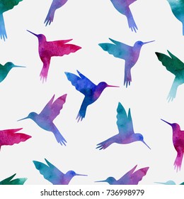 Seamless pattern. Hummingbird, watercolor painting

