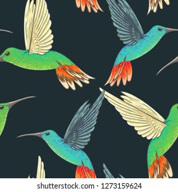 Seamless pattern with hummingbirds