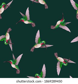 Seamless pattern with hummingbirds. Trendy vector print.
