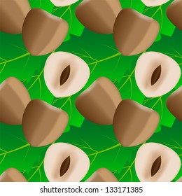 seamless pattern of huzelnuts on the leaves vector background
