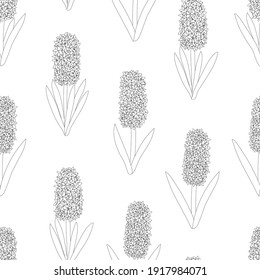 Seamless pattern hyacinths flowers black and white colors. Botanical colourful vector illustration
