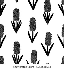 Nahtlose Muster-Hyazinthen blühen Silhouetten. Botanische bunter Vektorgrafik