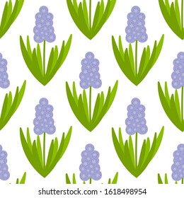Seamless pattern with Hyacinths. Spring flower. Vector hand-Drawn background for fabric and other surfaces.