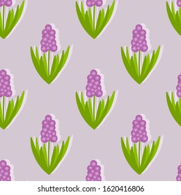 Seamless pattern with Hyacinths. Spring flower. Vector hand-Drawn background for fabric and other surfaces.