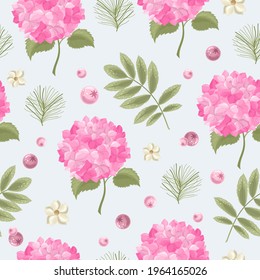 Seamless pattern with a Hydrangea flower on a beautiful background. Vector illustration.

