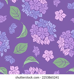 Seamless pattern with hydrangea flowers. Beautiful decorative plants.