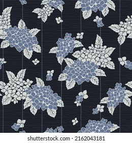 Seamless pattern of hydrangea through bamboo blinds,