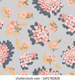 Seamless pattern with  hydrangea or violet flowers. Beautiful pink flowers.