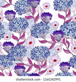 Seamless pattern with hydrangeas flowers. 