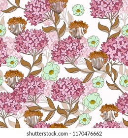 Seamless pattern with hydrangeas flowers. 