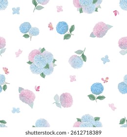 Seamless pattern of Hydrangeas hand drawn watercolor. Art work for textile, wallpaper, gift paper. Eps file have transparent background.