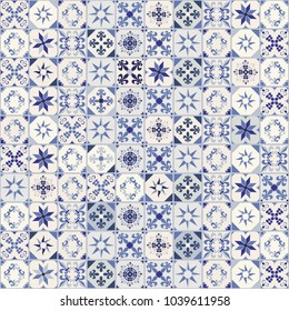 Seamless pattern of hydraulic tiles, typical of Spain, Italy and Portugal. Oriental style.