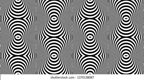 Seamless pattern with hypnotic trance texture. Abstract black and white striped background. Op art monochrome abstraction. Psychedelic trippy art.