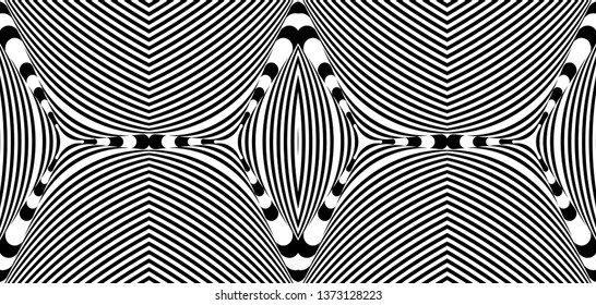 Seamless pattern with hypnotic trance texture. Abstract black and white striped background. Op art monochrome abstraction. Psychedelic trippy art.