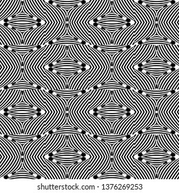 Seamless pattern with hypnotic trance texture. Abstract black and white striped background. Op art monochrome abstraction. Psychedelic trippy art.
