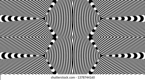 Seamless pattern with hypnotic trance texture. Abstract black and white striped background. Op art monochrome abstraction. Psychedelic trippy art.