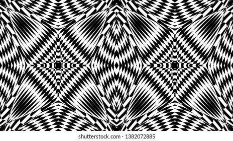 Seamless pattern with hypnotic trance texture. Black and white glitched background. Op art monochrome abstraction. Psychedelic trippy art.