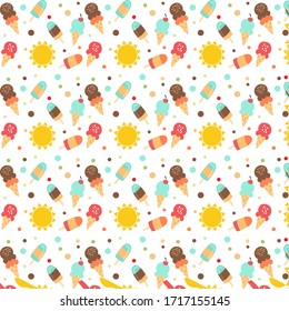 Seamless pattern ice craem and sun on white background. illustration for fabric, textile, wrapping paper and other decoration design.