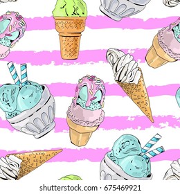 Seamless pattern with ice cream. 