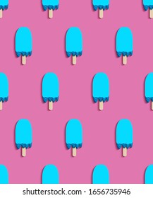 Seamless pattern of Ice cream. 3d vector. Paper cut style. Summer dessert.