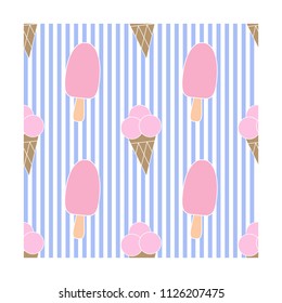 Seamless pattern with ice cream. Baby cartoon background. Good for birthday, wallpaper, pattern, surface textures, printing onto fabric and paper.
