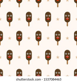 Seamless pattern of ice cream bar or ice pop and stars on the cream color background design concept.