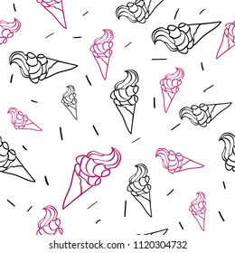 Seamless pattern with Ice cream, black and pink icons